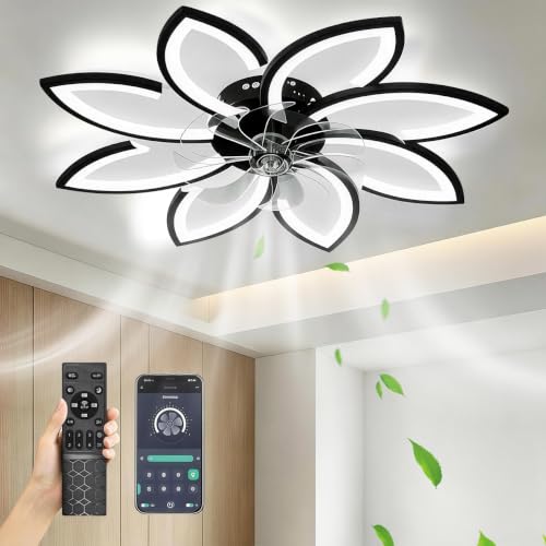 Black 35-inch Ceiling Fan with Lights Remote Control Low Profile Flush Mount