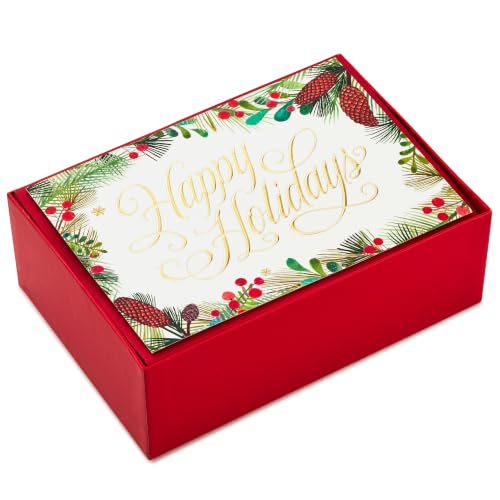 Hallmark 40-Card Holiday Greeting Set: Festive Greenery with Gold Foil Envelopes