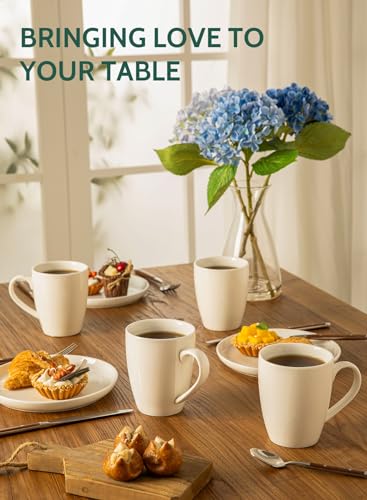 Sweese 16oz White Porcelain Coffee Mug - Set of 6, Durable, Microwave & Dishwasher Safe