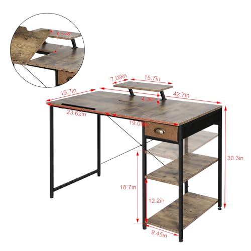 X-cosrack Rustic Brown Adjustable Drafting Table with Storage Drawer & Monitor Stand