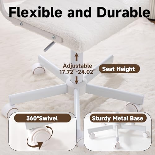 White Office & Vanity Chair with Wheels - Adjustable, Plush Seat for Small Spaces