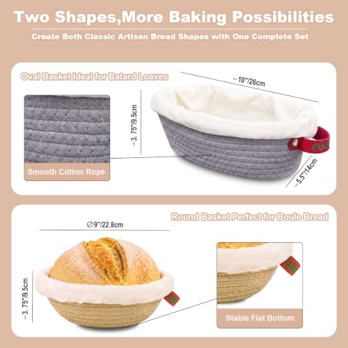 Sourdough Bread Proofing Basket Set with Beeswax Bag - Artisan Baking Kit