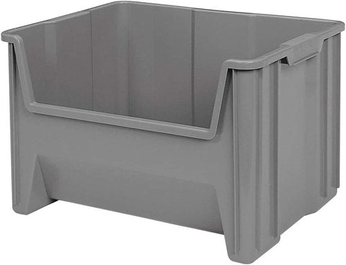 Akro-Mils Stak-N-Store Heavy Duty Stackable Storage Bins - Open Front Design, Gray, 15" x 20" x 12.5" (3-Pack)