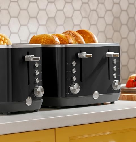 GE 2-Slice Black Stainless Steel Toaster with Wide Slots & 7 Shade Settings - Countertop Kitchen Essential