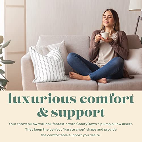 ComfyDown 22x22 Throw Pillow Insert, Down & Feather Fill, 100% Cotton