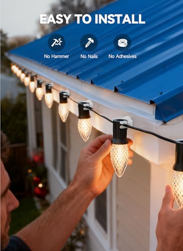 Brightown 100-Pack Magnetic Christmas Light Clips for C7/C9 Sockets White - Reusable