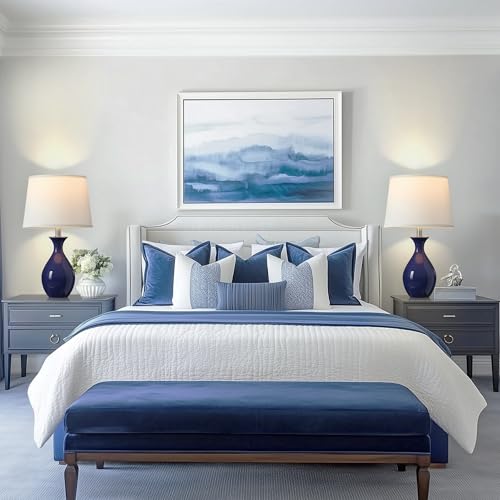 PARTPHONER Navy Blue Ceramic Table Lamps Set of 2 - Modern Bedside Nightstand Lamps for Bedroom & Living Room