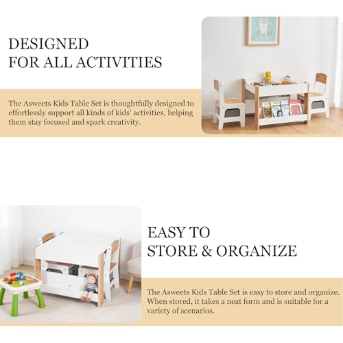 Kids 4-in-1 Table and Chair Set with Storage & Whiteboard Chalkboard
