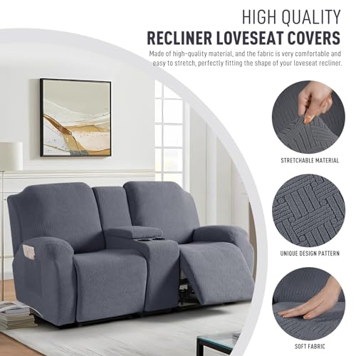 Loveseat Recliner Cover with Console - Dark Gray, 2 Seater Slipcover with Pockets