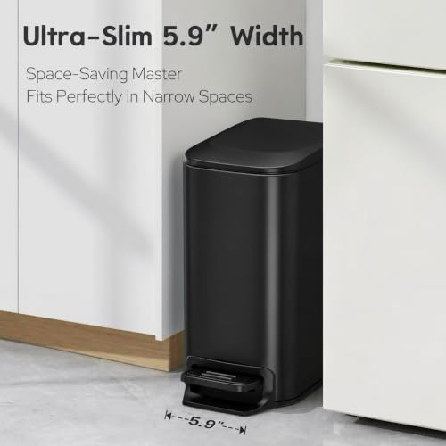 TIPGO Small Bathroom Trash Can with Lid Soft Close, 1.6 Gal, Matte