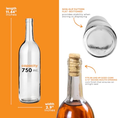 FastRack 750ml Clear Bordeaux Glass Wine Bottles - 48 Pack, W5 Style, No Corks