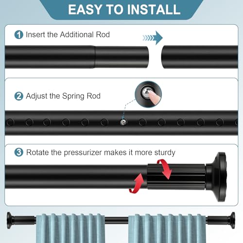 ZOCONE Adjustable Tension Curtain Rods No Drilling Black 51-168 Inches