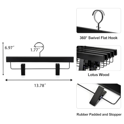 TOPIA HANGER Black Wooden Pants & Skirt Hangers with Clips - 20 Pack