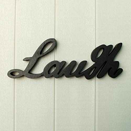 CVHOMEDECO. Wooden Words Sign Free Standing Laugh Tabletop/Shelf/Home Wall/Office Decoration Art, 12-1/2 x 4-1/2 x 1 Inch (Black)