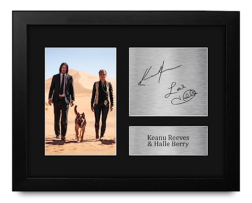 Framed Keanu Reeves & Halle Berry John Wick Signed Photo Print – US Letter Size (Framed) - Movie Memorabilia