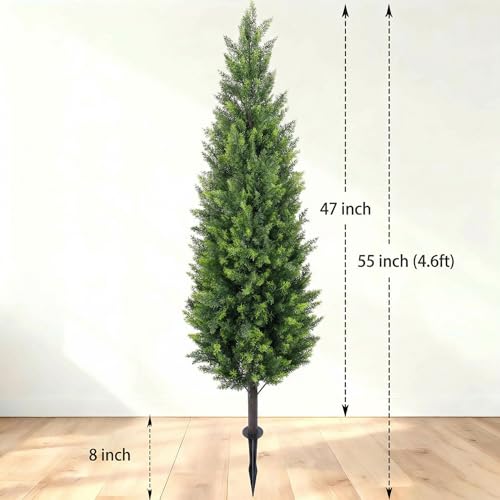 4ft Artificial Cedar Topiary Trees Set of 2 with Ground Spikes - Realistic Outdoor Faux Plants