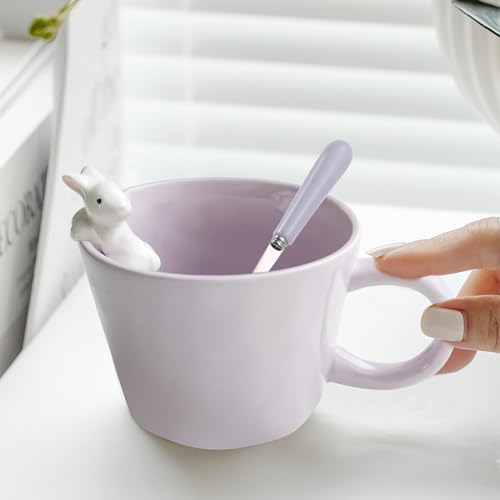 BigNoseDeer Cute Easter Bunny Mugs with 3D Rabbit Inside Ceramic Bunny Coffee Mug with Spoon Cute Gifts Easter Gifts for Women Kids 12oz (Purple)
