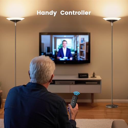 Black SIBRILLE 72-Inch Dimmable LED Torchiere Floor Lamp with Remote Control