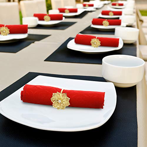 Hotop 100 Pcs Gold Hollow Flower Napkin Rings Wedding Dinner Party Decor