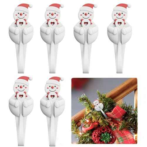 6 PCS Christmas Garland Hanger for Mantle Garland Hooks, Christmas Fireplace Stocking and Garland Hanger, Reusable Adhesive Wreath Hooks for Xmas Door Frame Staircase Decoration (White)