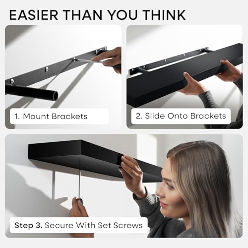 Modern Black Floating Shelves Set of 2 - 12 Inch Solid Pine Wall Storage