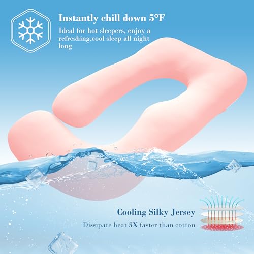 Pink Cooling Cover Pregnancy Pillow - 57 Inch U-Shape Maternity Body Support