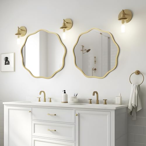 WallBeyond 20 Inch Gold Wavy Round Mirror for Wall Decor, Modern Aluminum Frame