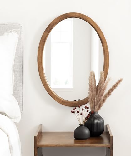 Rustic Brown Oval Wall Mirror 18x24 - Farmhouse Decor, Traditional Wood Frame