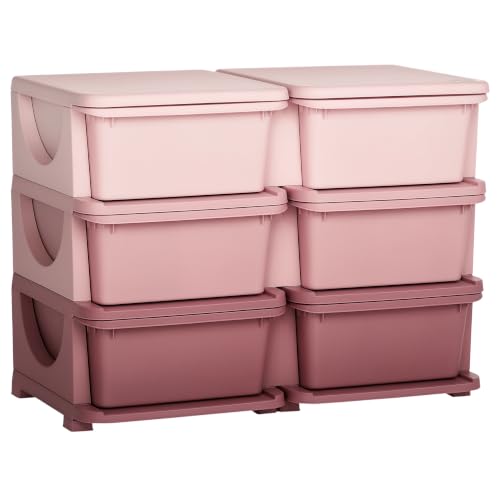 Qaba 6 Drawers Kids Storage Unit 3 Tier Toy Organizers Pink