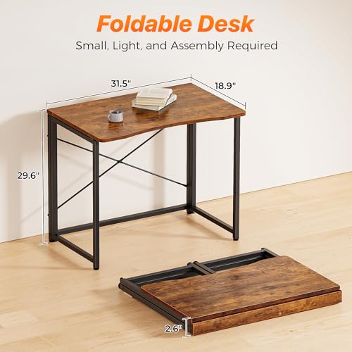 Huuger Rustic Brown 18.9 Inch Foldable Desk for Small Spaces, 31.5 Inch Desktop