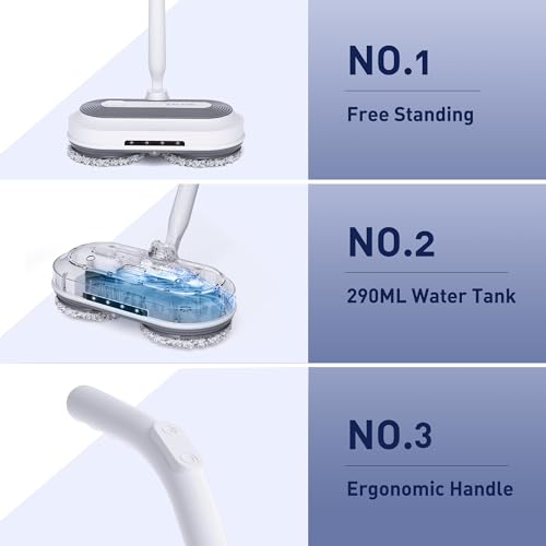 Cordless Electric Spin Mop with Spray & LED Headlight - Self-Propelled Floor Cleaner