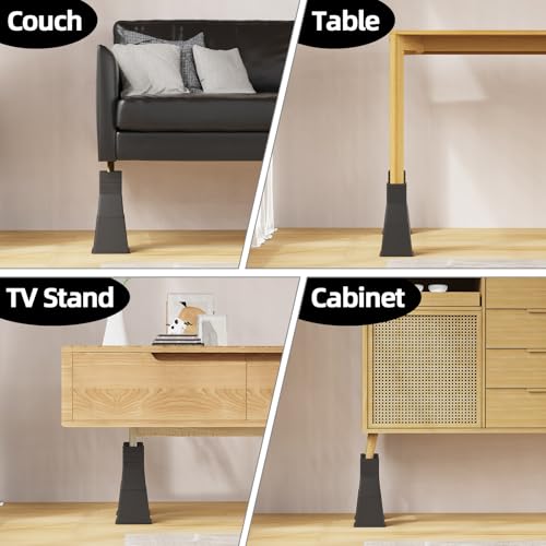 VANITURE 12-Inch Heavy Duty Adjustable Bed Risers Set of 4, Black, Supports up to 1500 lbs