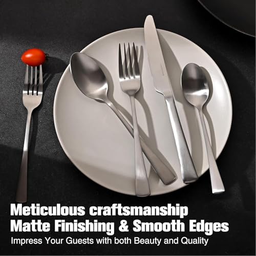 Matte Stainless Steel Flatware Set for 12 - 60 Pieces - Silverware Cutlery