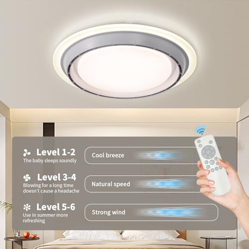 White Low Profile Ceiling Fan with Light - Bladeless Fandelier, 19.29"