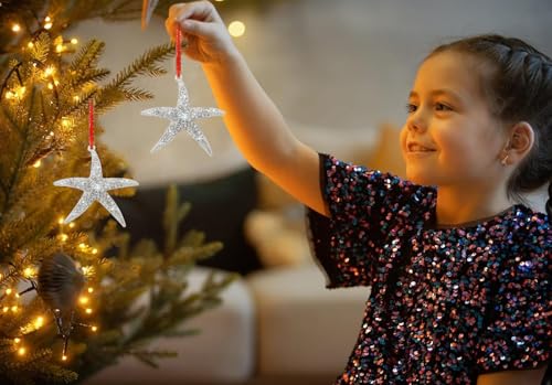 JUESMOS Silver Starfish Christmas Ornament - Marine Themed Holiday Decor