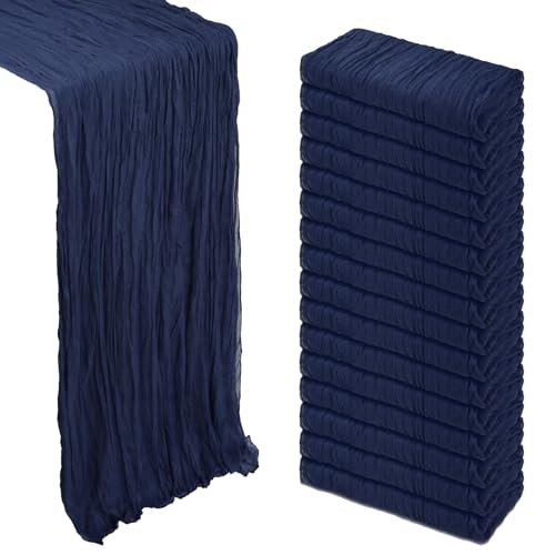 Heneger Navy Blue 16 Pack 10ft Cheesecloth Table Runners – 23 x 120 in (55 x 300 cm), Navy Blue, 16 Pcs