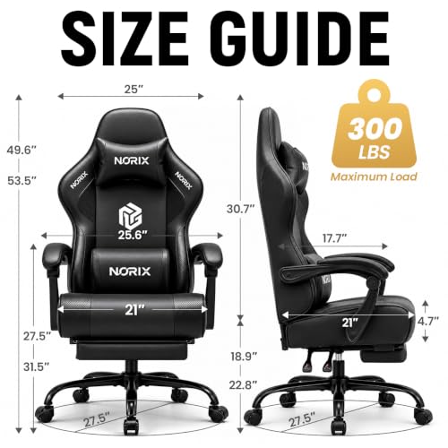 HELXQEXB Black Ergonomic Gaming Chair with Footrest & Adjustable Recline
