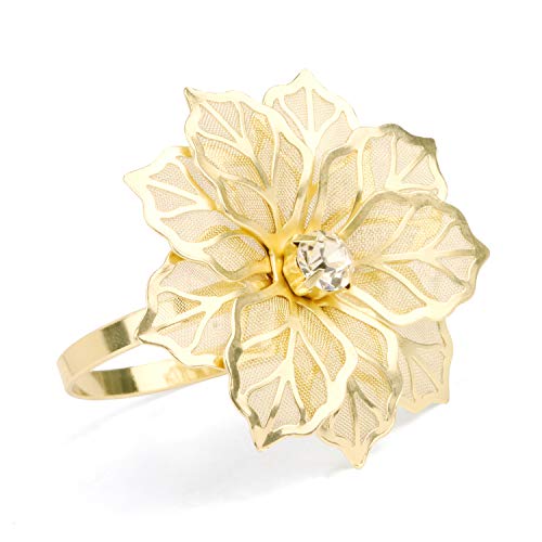 Picowe Gold Set of 12 Alloy Napkin Rings with Hollow Flower – Wedding Holiday Banquet