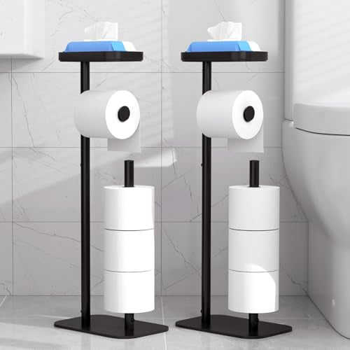 Kitsure Black Metal Free Standing Toilet Paper Holder Set - Medium, 2 Pack
