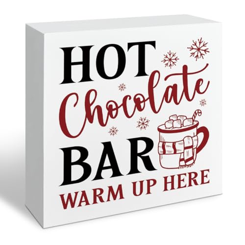XYUJETFI Farmhouse Christmas Hot Chocolate Bar Sign - Winter Holiday Wall Art, 06 Color, 5.1x5.1 Inches