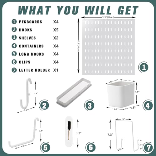 Wall Mounted Pegboard Organizer Kit - White, 25.2 x 25.2 Inches with 20 Accessories