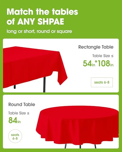 Pureegg Red 84" Round Disposable Tablecloth, 12 Pack - Leakproof Plastic Cover