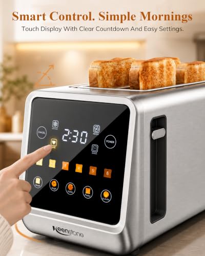 Keenstone Slim 4 Slice Touch Screen Toaster - Stainless Steel, Wide Slot 1.5"