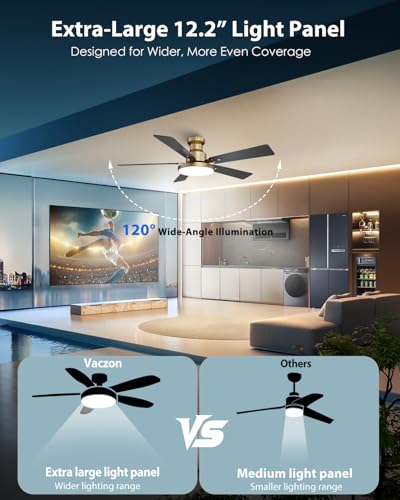 Golden 52 Inch Low Profile Ceiling Fan with Lights & Remote - Modern Gold & Wood Design
