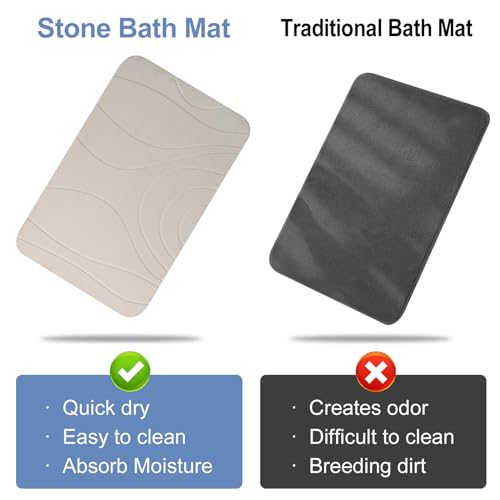 Diatomaceous Earth Bath Mat 2 Pack - Non-Slip Quick Dry Bathroom Floor Mat 24x15 Greyish White