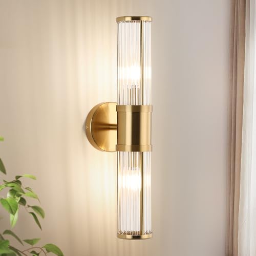 Brushed Brass Vanity Light Fixture 19.69 inch Wall Sconce with Dual Glass Rods - Bathroom Mirror Lighting