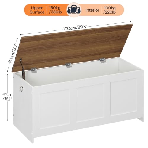 Storage Bench with Lift Top - Wooden Toy Chest, Entryway Organizer, 39.3" White Walnut Variation
