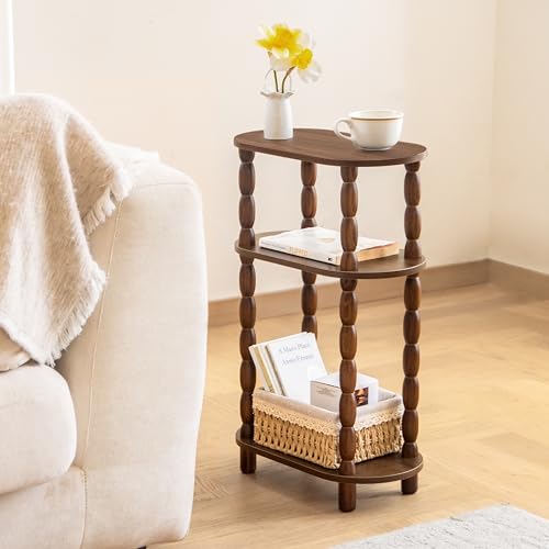 MaxSmeo Walnut Brown 3-Tier Small Side Table, Space-Saving Vintage End Table