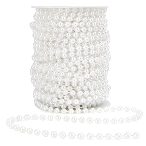 Pearl Beads Garland, 6mm String of Pearls, 82FT Pearl Garland for Christmas Tree, Christmas Faux Pearls Strand Roll for DIY Craft Xmas Wedding Party Supplies Flowers Decoration (White)