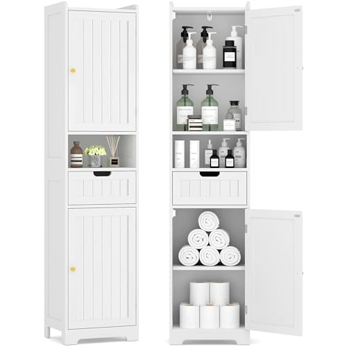 67-Inch Tall Slim Bathroom Storage Cabinet with Adjustable Shelves - White Variation